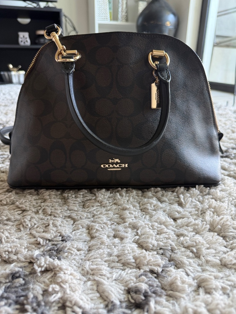 Coach Brown/Black Signature Dome Satchel with Gold Hardware